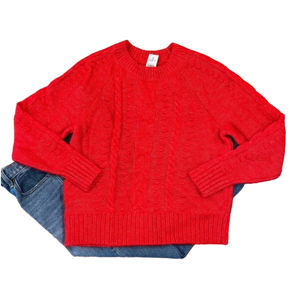 **NWT Loft Crimson Red Relaxed Fit Stitchy Cable Knit Sweater - Picture 1 of 6